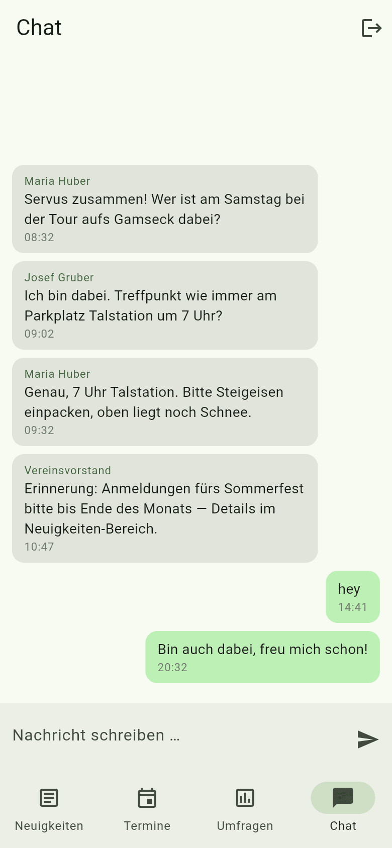 Vereinschat in der AlpsPlanner Mitglieder-App